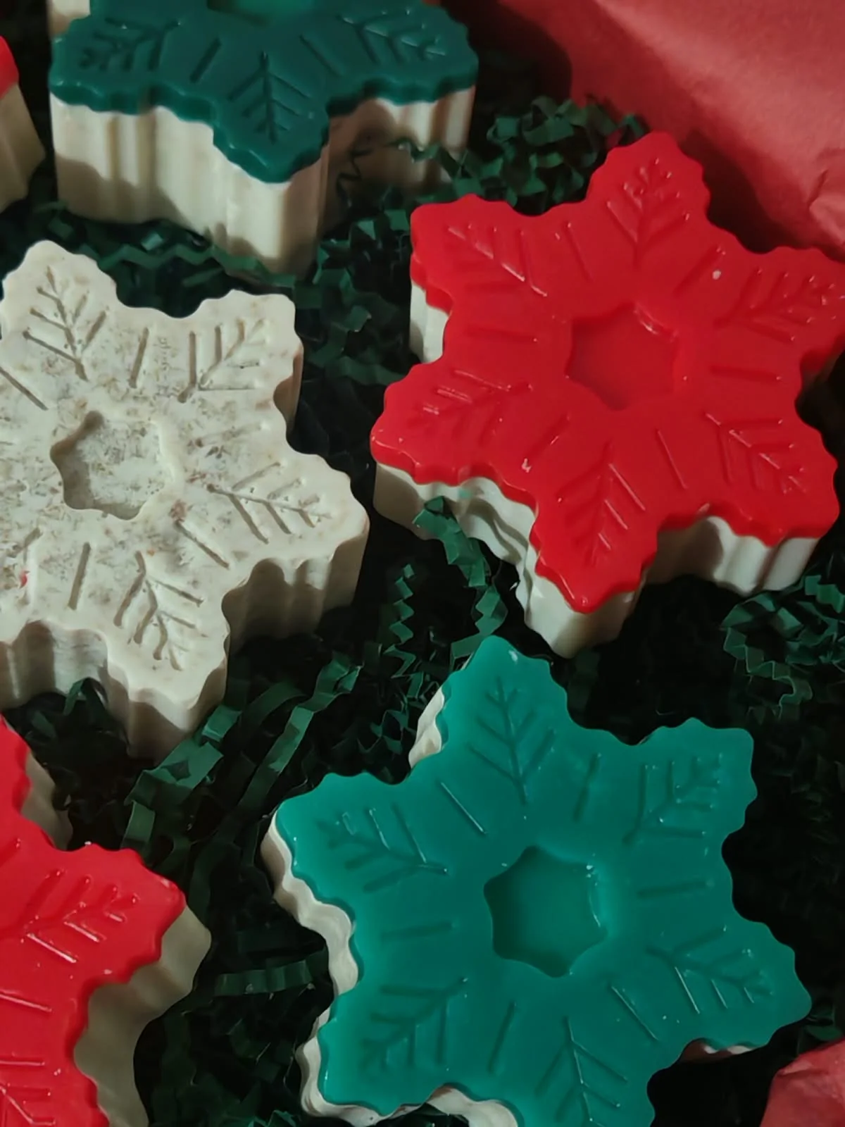 Jabones navideños rojo, verde y blanco